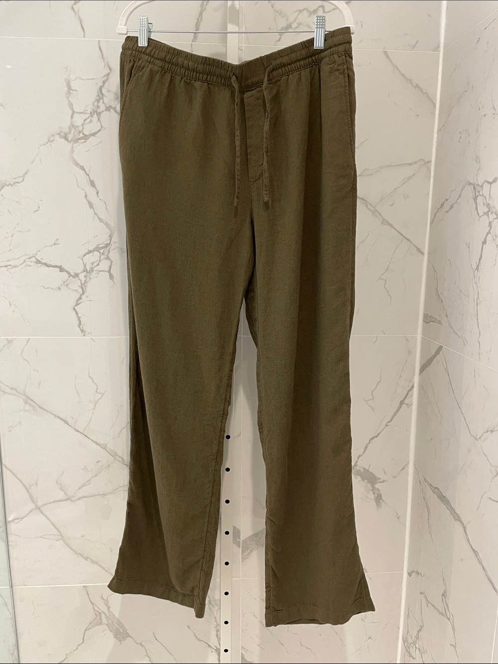 BNWT H&M Olive Green Men's Drawstring Relaxed Linen Pants, Size Medium